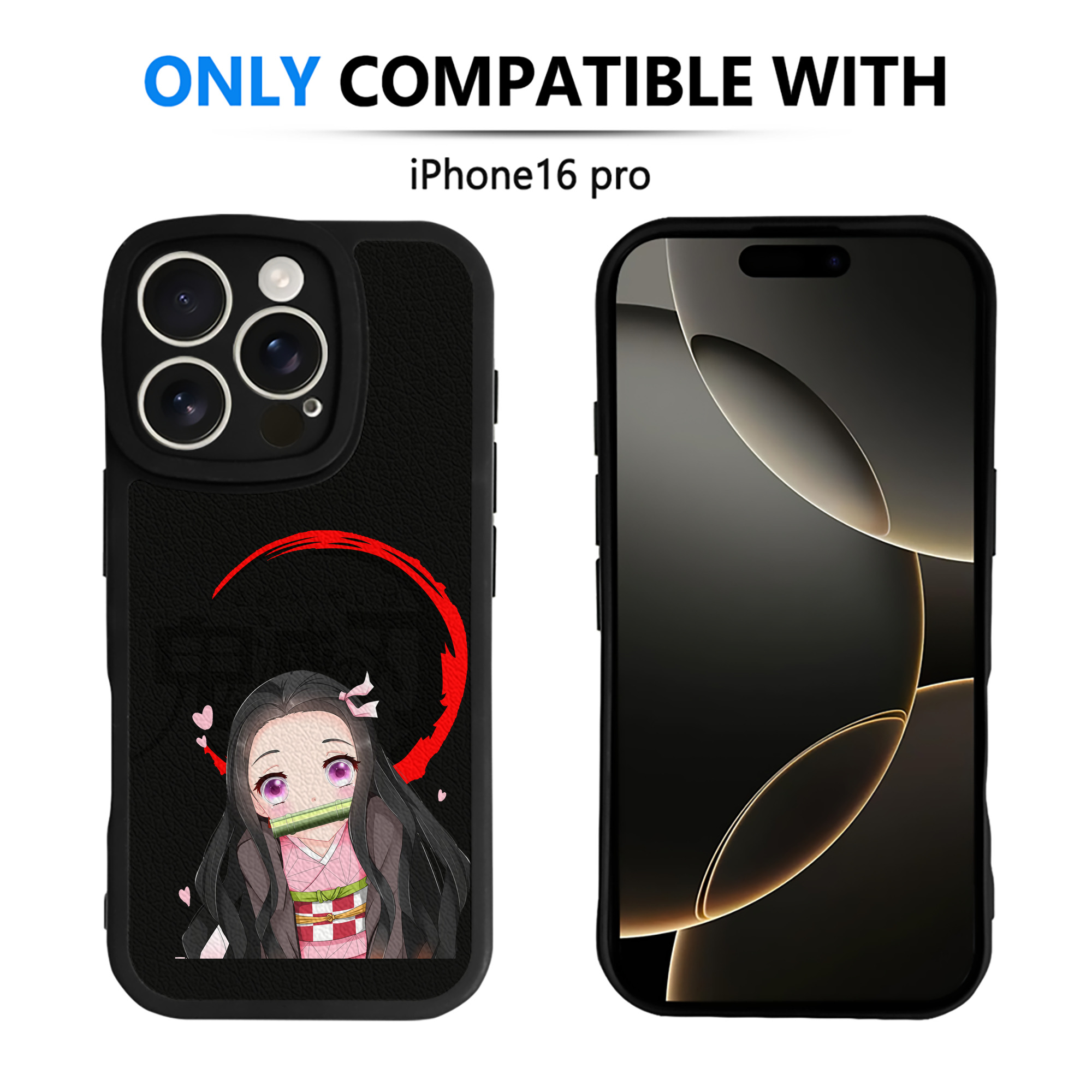 （画像用） 鬼滅の刃（きめつのやいば）竈門 禰󠄀豆子／かまど ねずこ Kamado Nezuko 【iPhone 16シリーズ対応】シリコンスマホケース（レザー調） 材質：シリコン